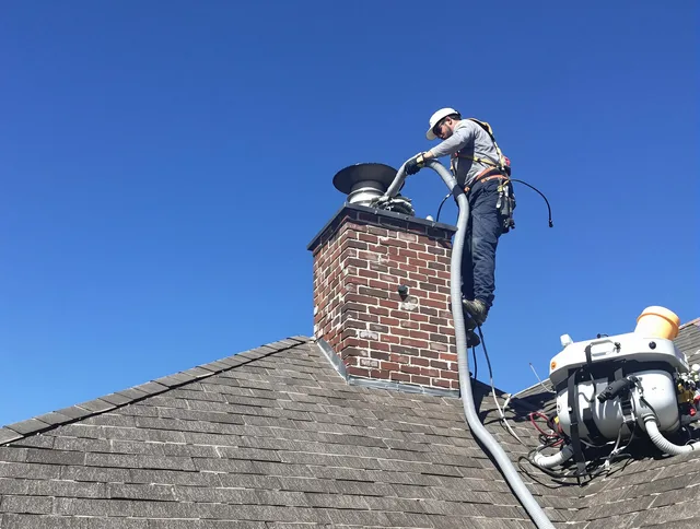 Dedicated Ridgefield Chimney Sweep team member cleaning a chimney in Ridgefield, CT