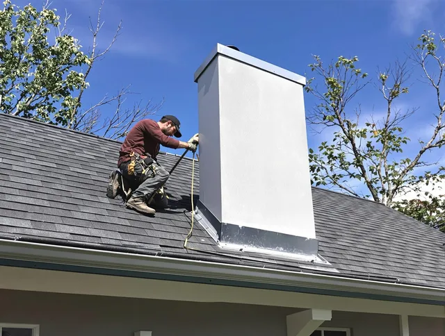 Ridgefield Chimney Sweep team member finishing chimney construction in Ridgefield, CT