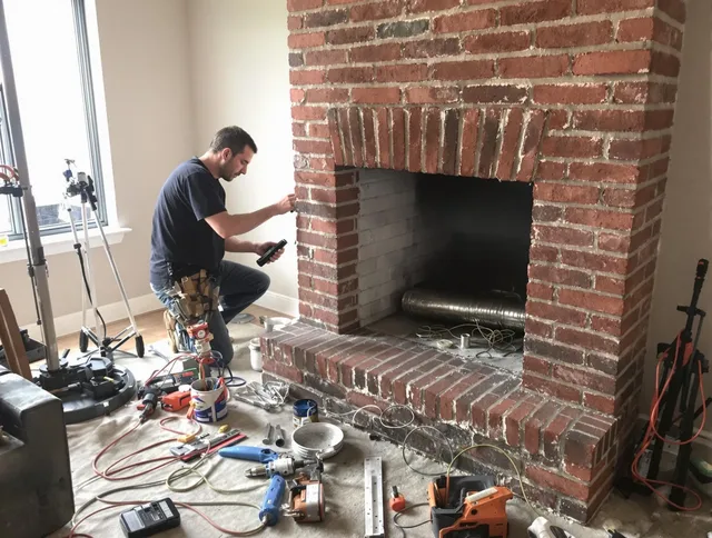 Ridgefield Chimney Sweep specialist finalizing chimney liner service in Ridgefield, CT