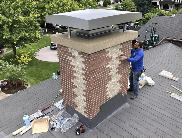 Ridgefield Chimney Sweep team working on a custom chimney remodel in Ridgefield, CT